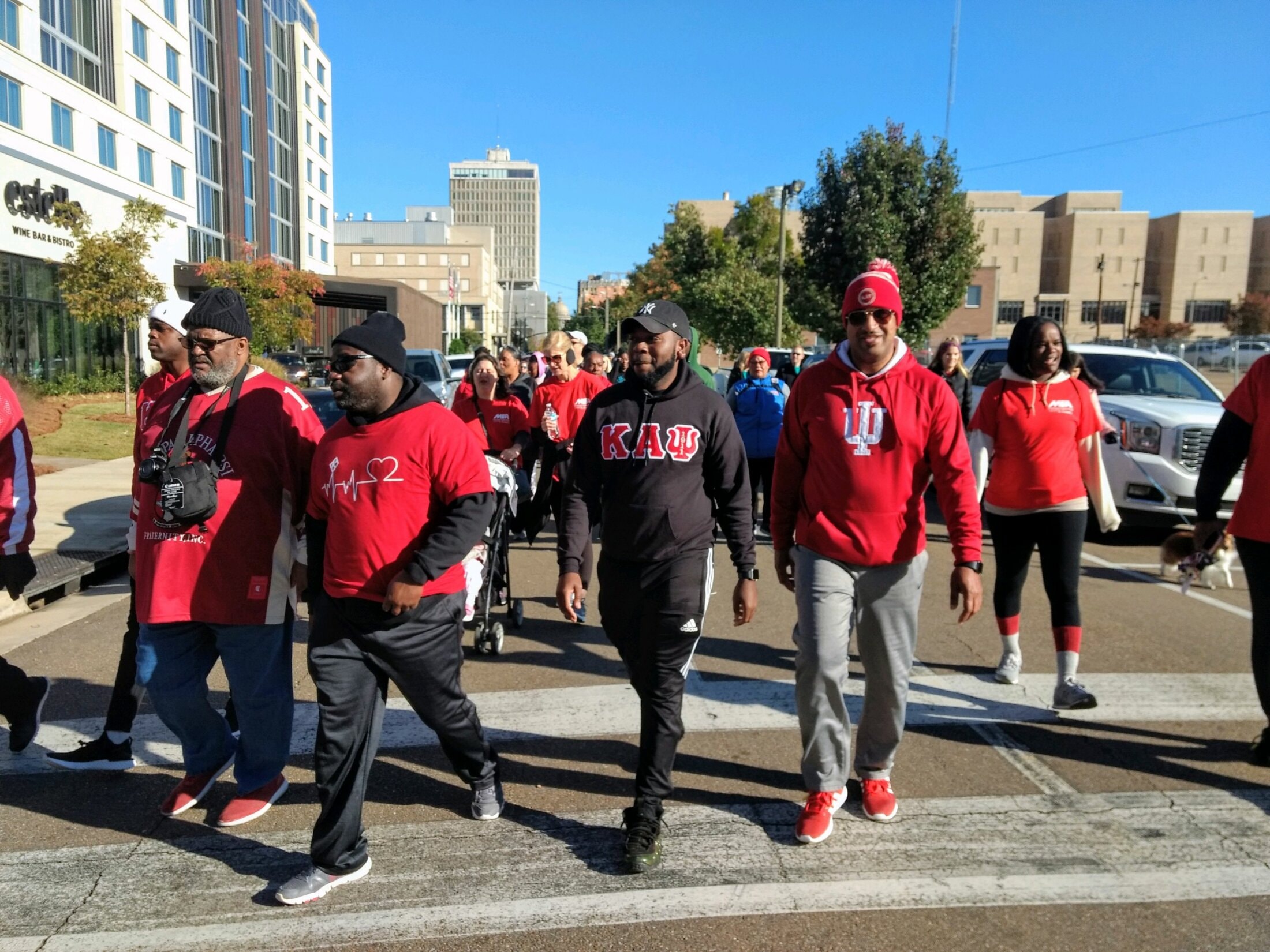 Brothers walking in community health walk downtown Jackson