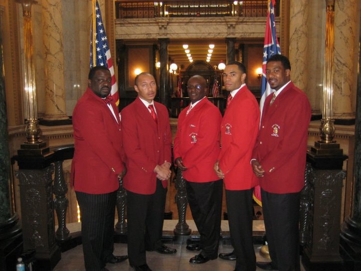 Brothers in red blazers at the Mississippi State Capitol