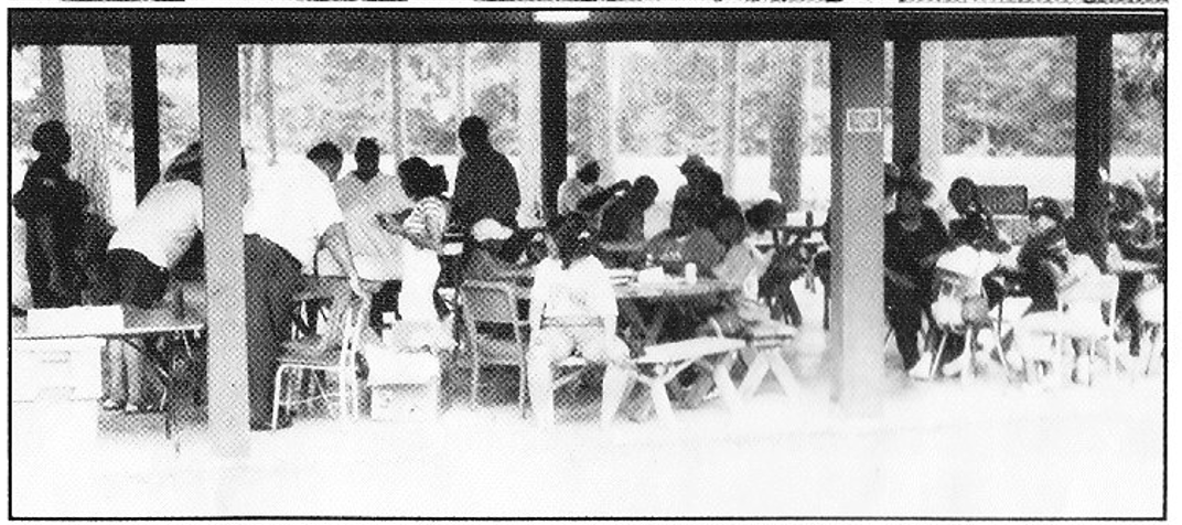 Large outdoor chapter gathering under pavilion shelter